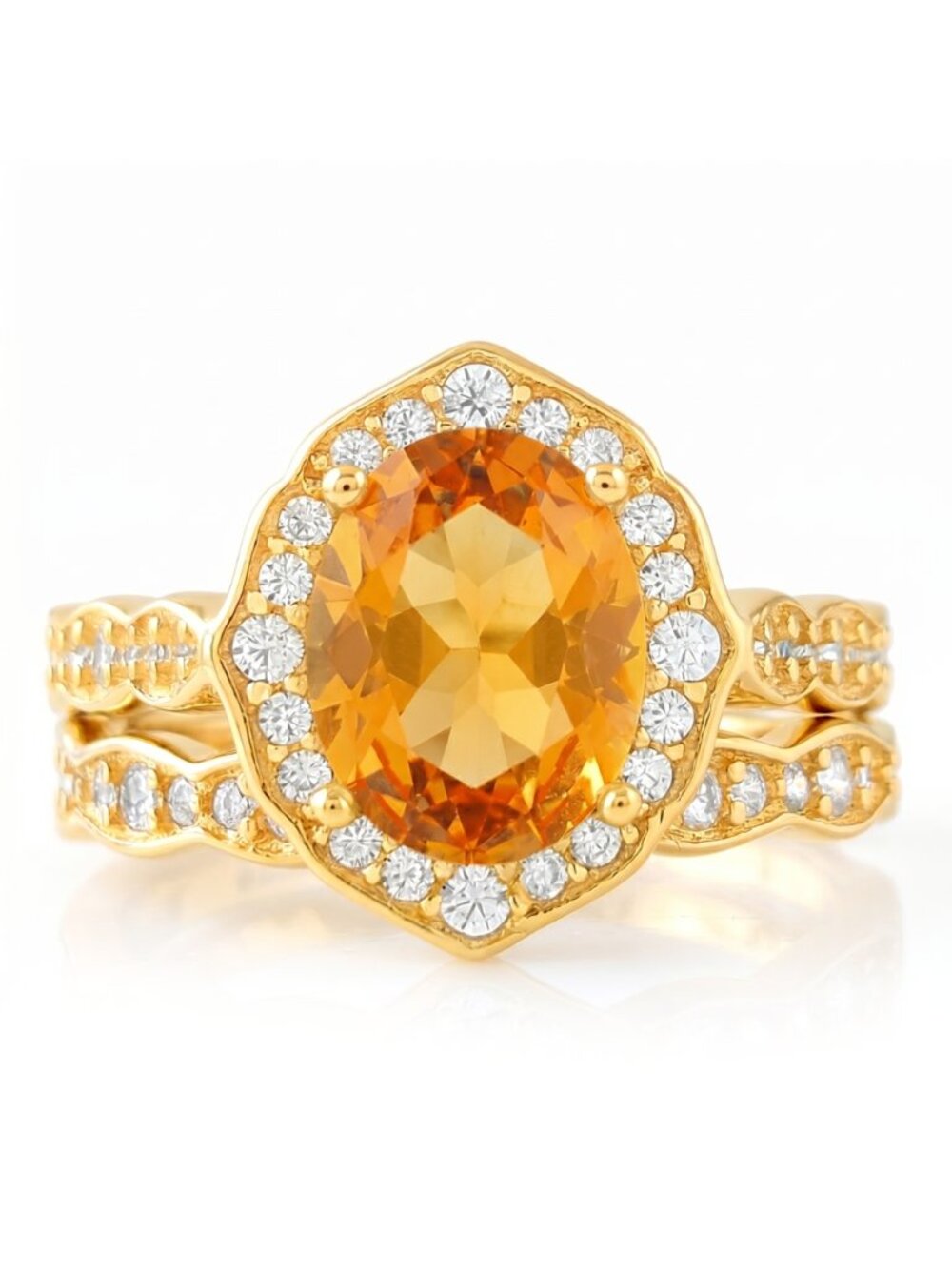 Citrine Gemstone Gold ring set, 925 Sterling Silver finished in 10k gold